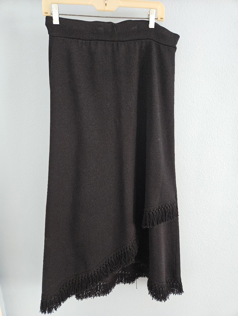 St John's Asymmetrical Black Fringe Hem Midi Skirt